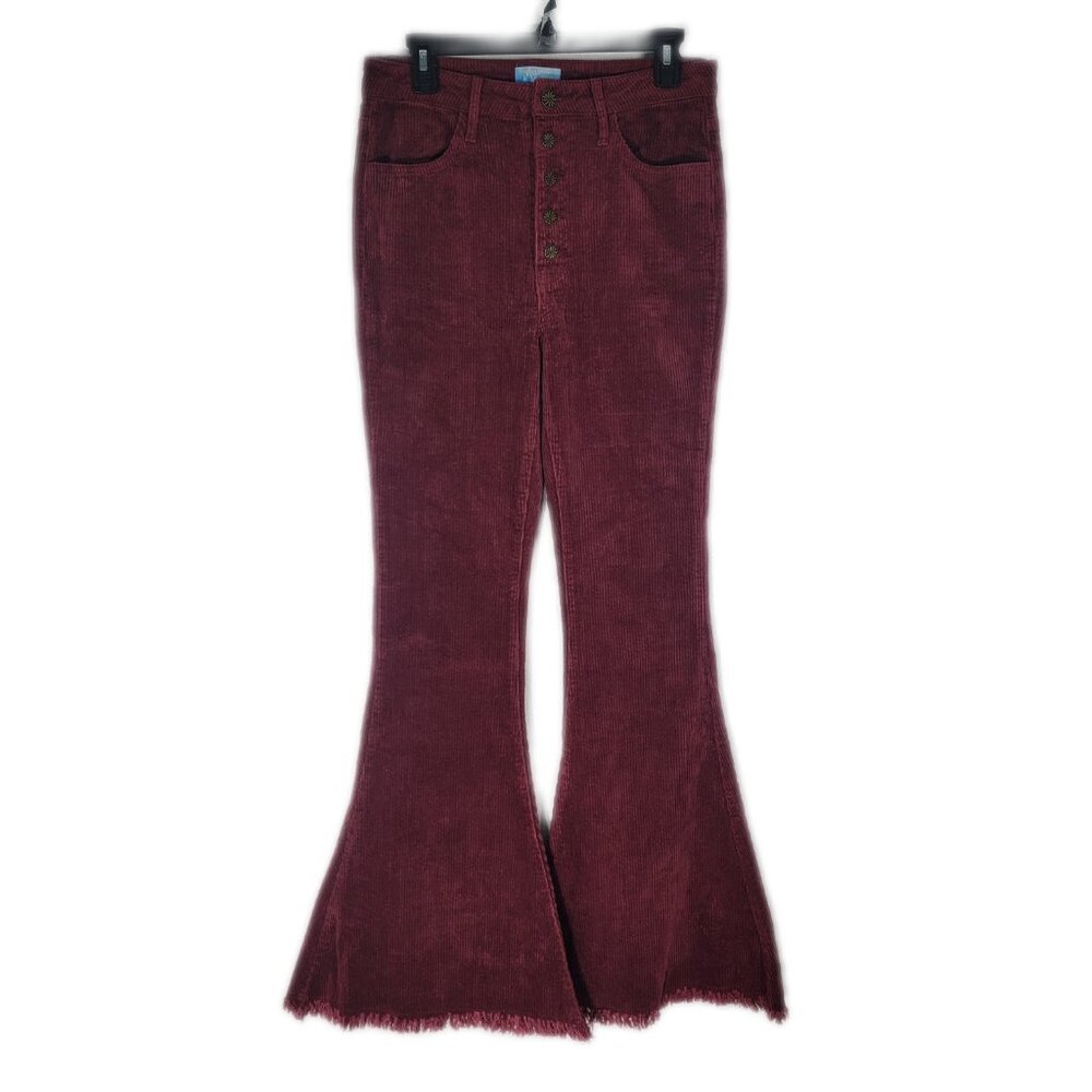 Show Me Your MuMu bellbottoms Cam Cam Button Up Belle Cranberry Corduroy Size 29